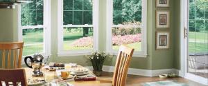 3 double-hung windows in a kitchen